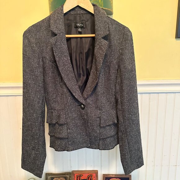 IZ Beyer Womens Tweed Blazer Jacket With Button Front & Ruffle Detail Size M - Picture 1 of 5